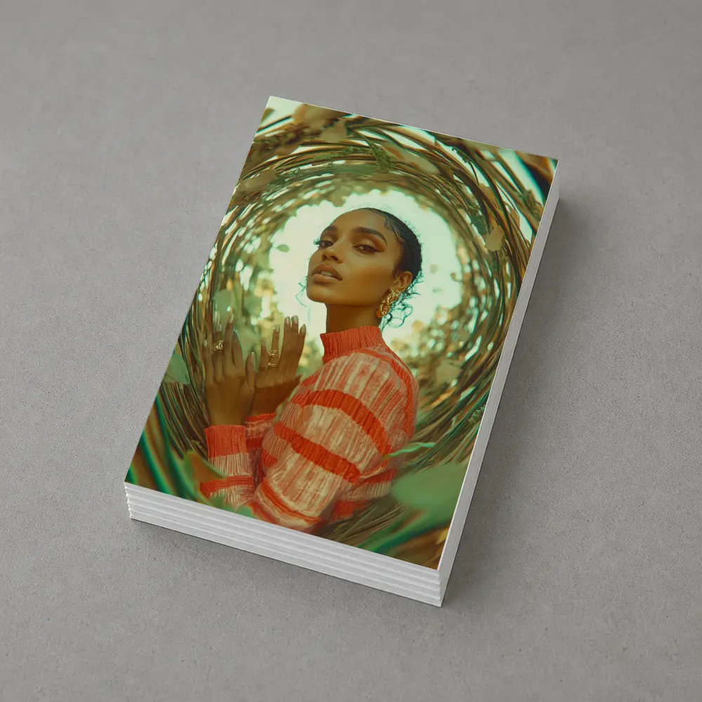 Woman in Orange Stripes Gold Botanical Frame – Postcards