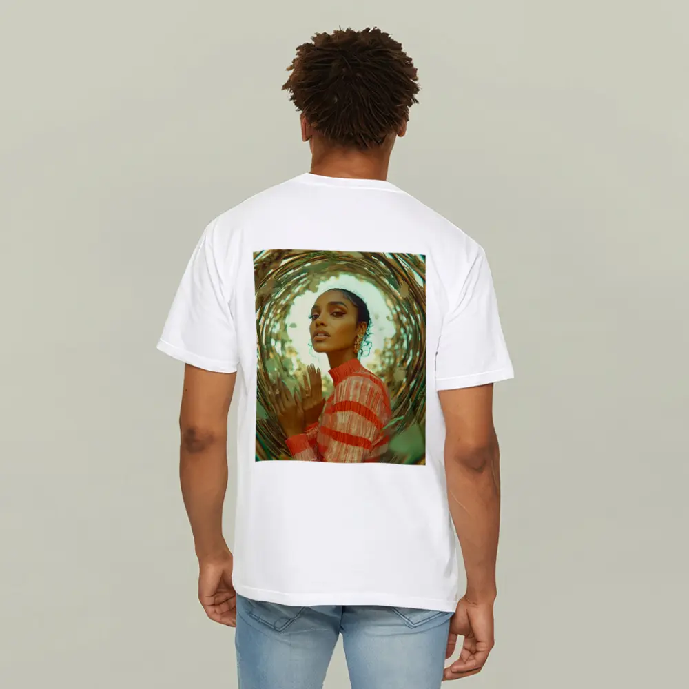 Woman in Orange Stripes Gold Botanical Frame – T-Shirts