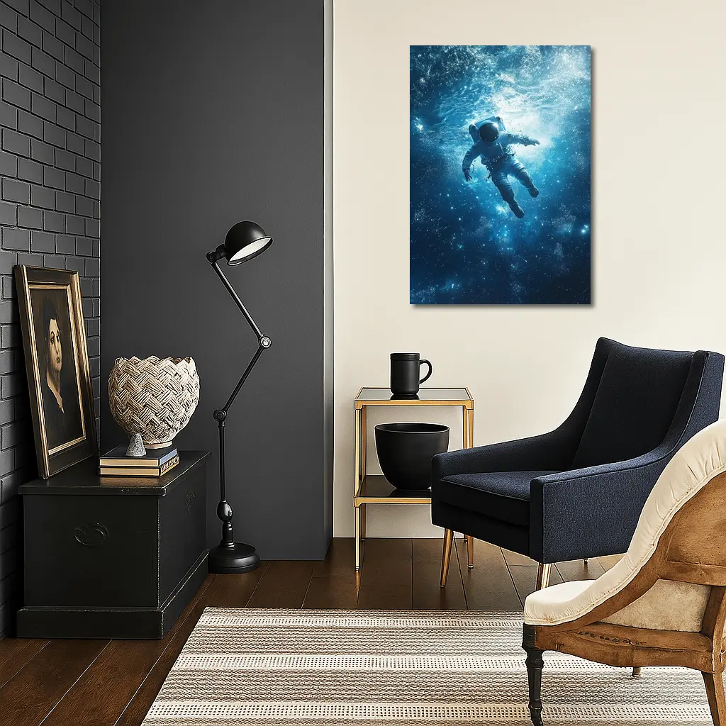 Astronaut Floating Underwater Blue Galaxy Space – Wall Art