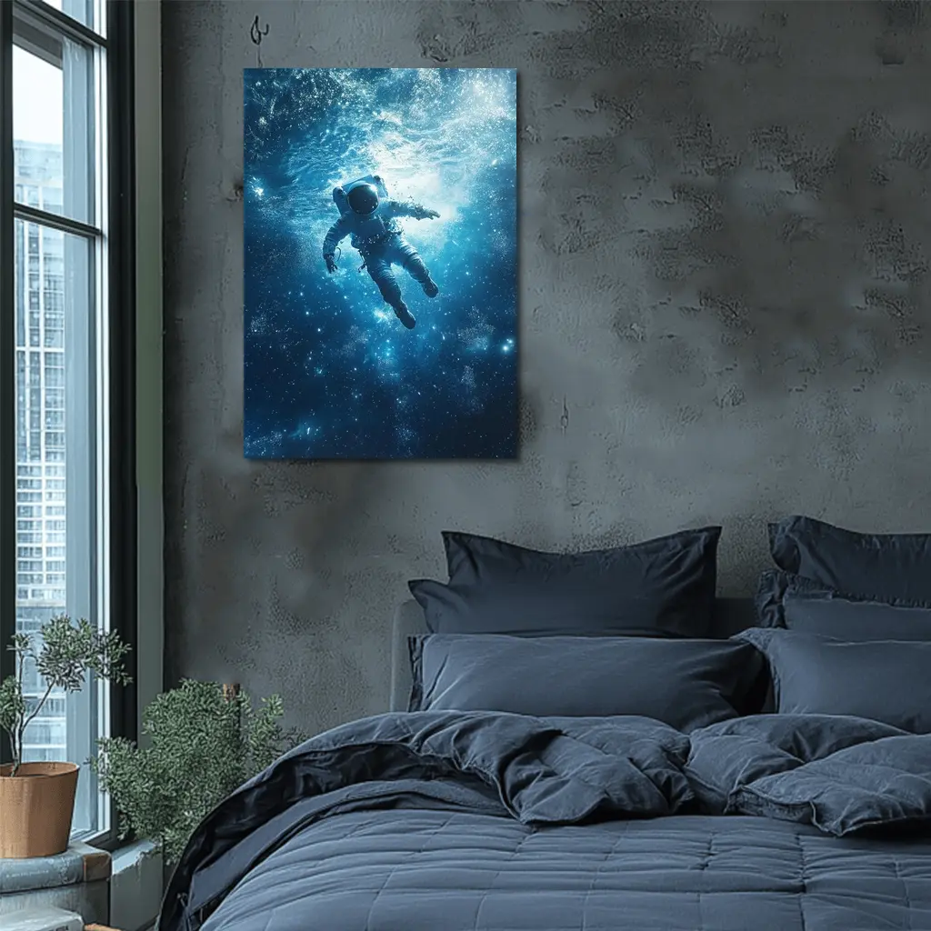 Astronaut Floating Underwater Blue Galaxy Space – Wall Art