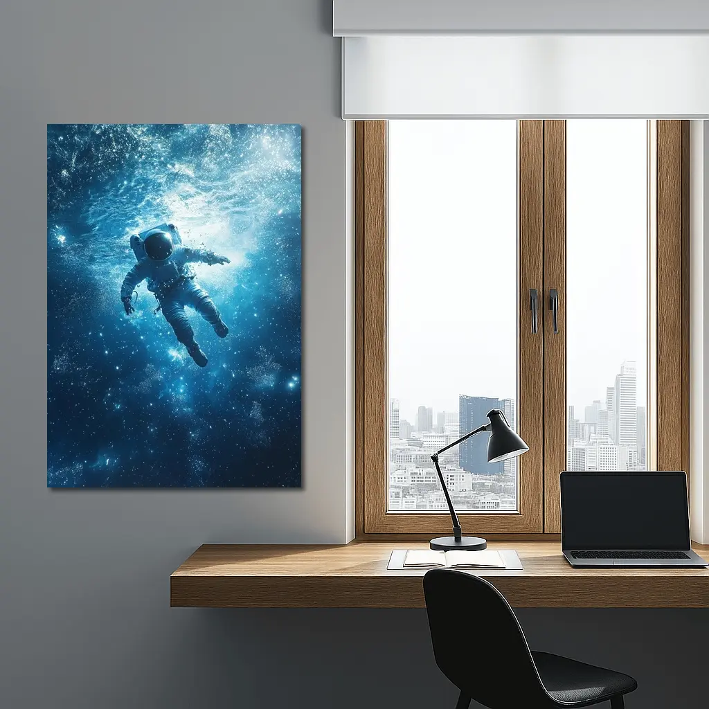 Astronaut Floating Underwater Blue Galaxy Space – Wall Art