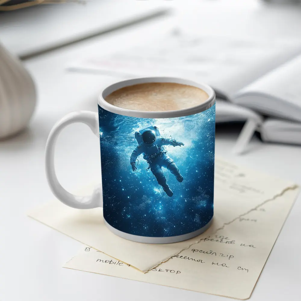 Astronaut Floating Underwater Blue Galaxy Space – Mugs