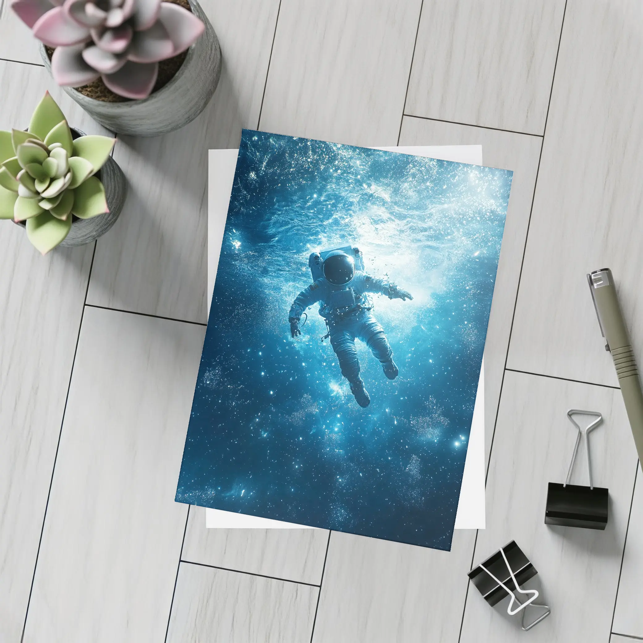Astronaut Floating Underwater Blue Galaxy Space – Postcards