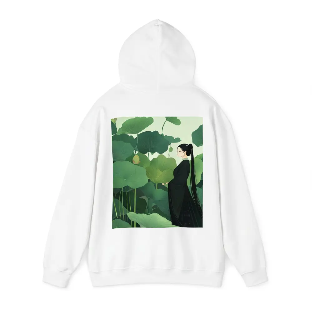 Woman in Black Among Green Lotus Leaves – Hoodies