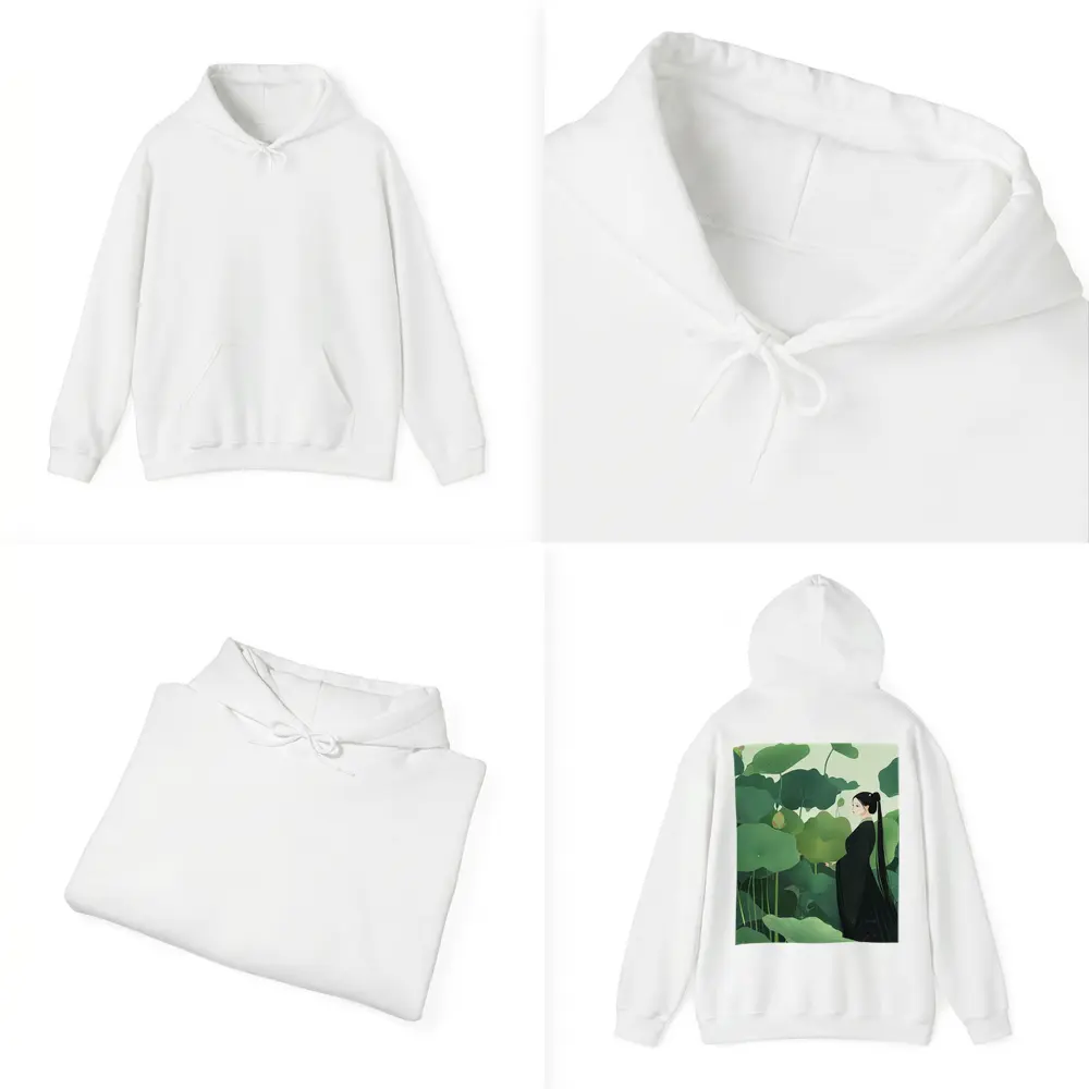 Woman in Black Among Green Lotus Leaves – Hoodies