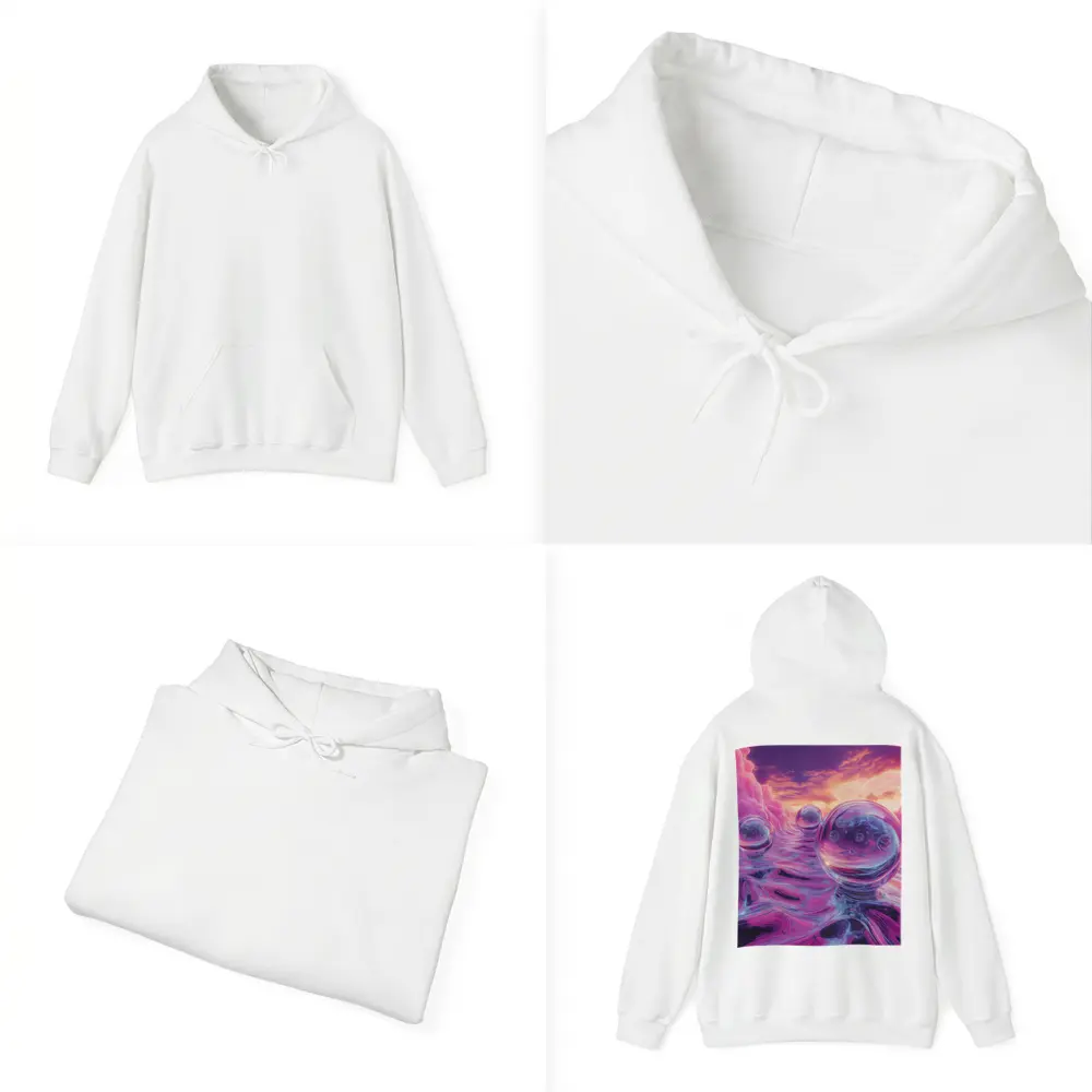 Glass Orbs Floating Over Purple Surreal Landscape – Hoodies