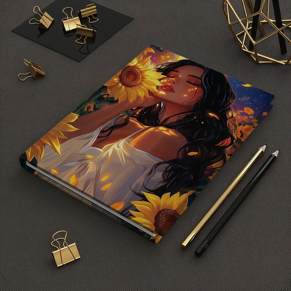 Woman Among Sunflowers Under Full Moon – Notebooks
