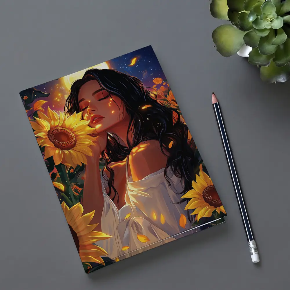 Woman Among Sunflowers Under Full Moon – Notebooks