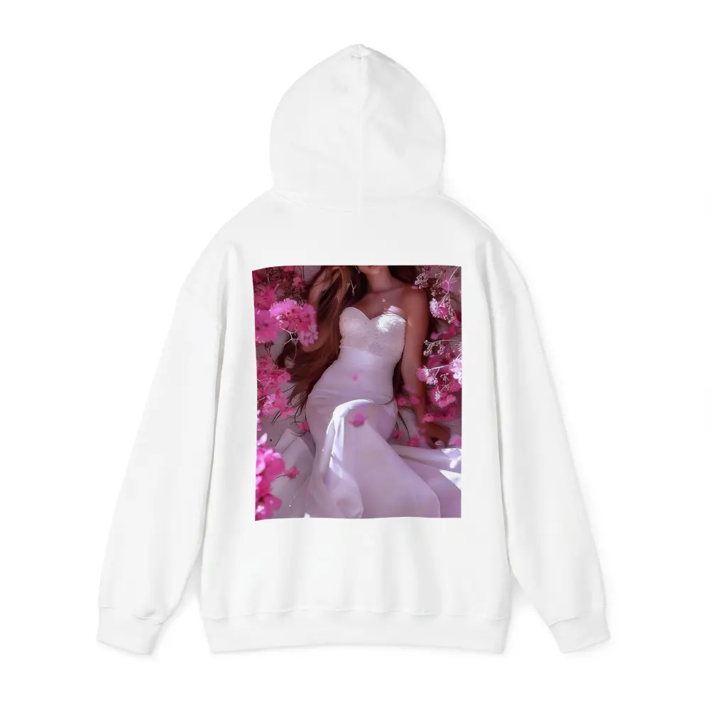 Woman in White Dress Pink Blossom Garden – Hoodies