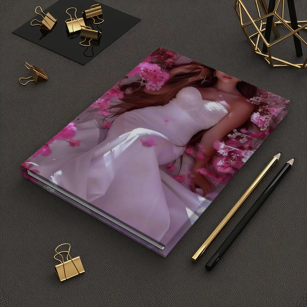 Woman in White Dress Pink Blossom Garden – Notebooks