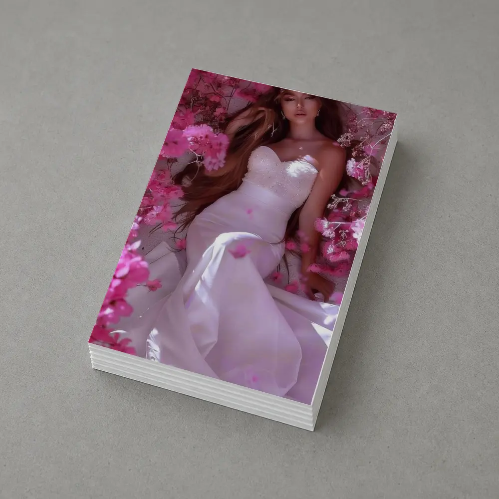 Woman in White Dress Pink Blossom Garden – Postcards