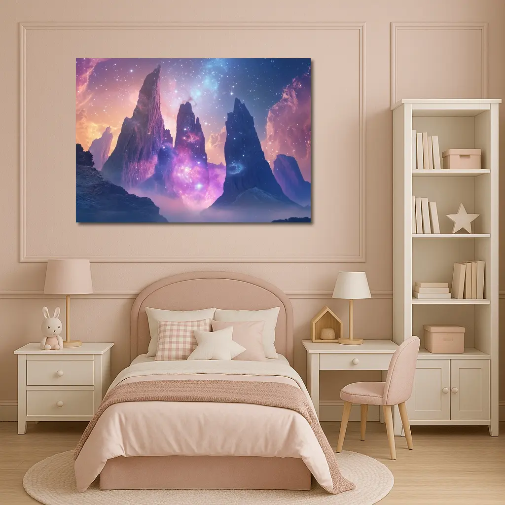 Fantasy Mountain Peaks Cosmic Galaxy Sky – Wall Art