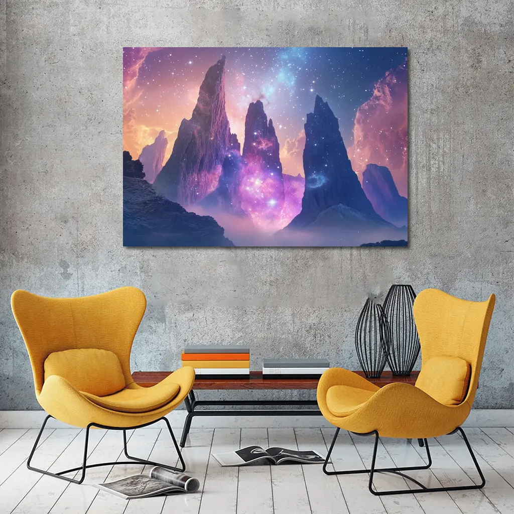 Fantasy Mountain Peaks Cosmic Galaxy Sky – Wall Art
