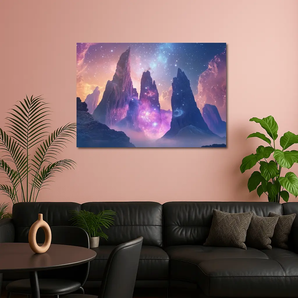 Fantasy Mountain Peaks Cosmic Galaxy Sky – Wall Art