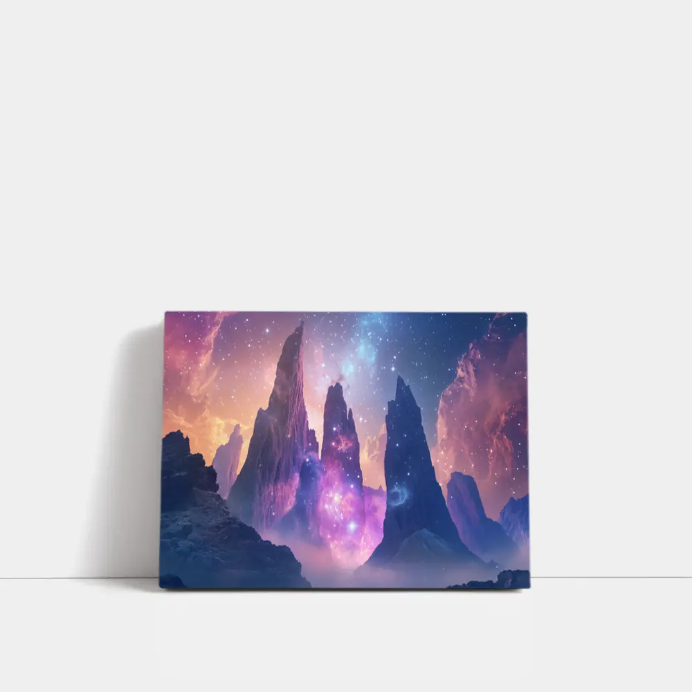 Fantasy Mountain Peaks Cosmic Galaxy Sky – Wall Art