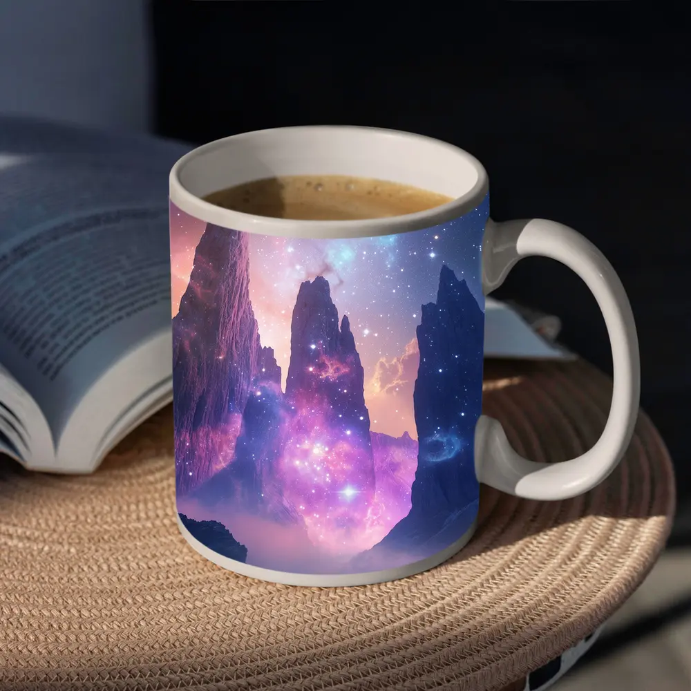 Fantasy Mountain Peaks Cosmic Galaxy Sky – Mugs