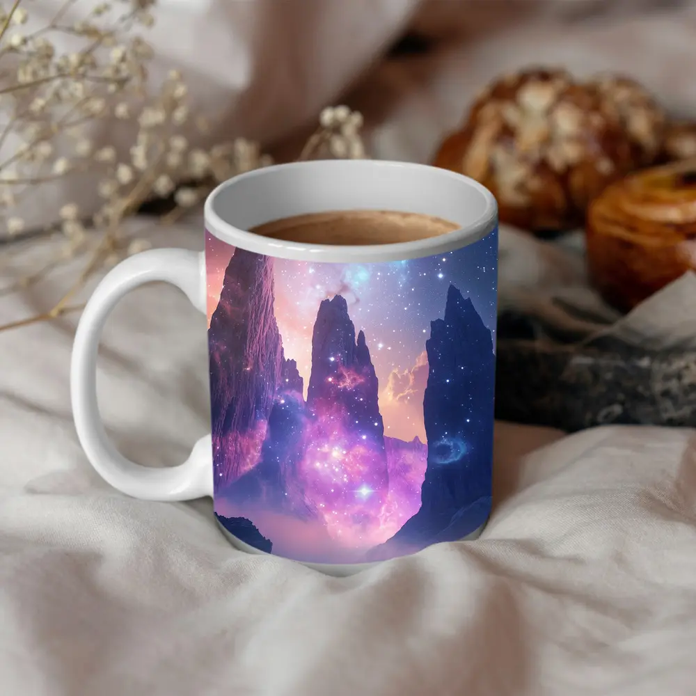 Fantasy Mountain Peaks Cosmic Galaxy Sky – Mugs