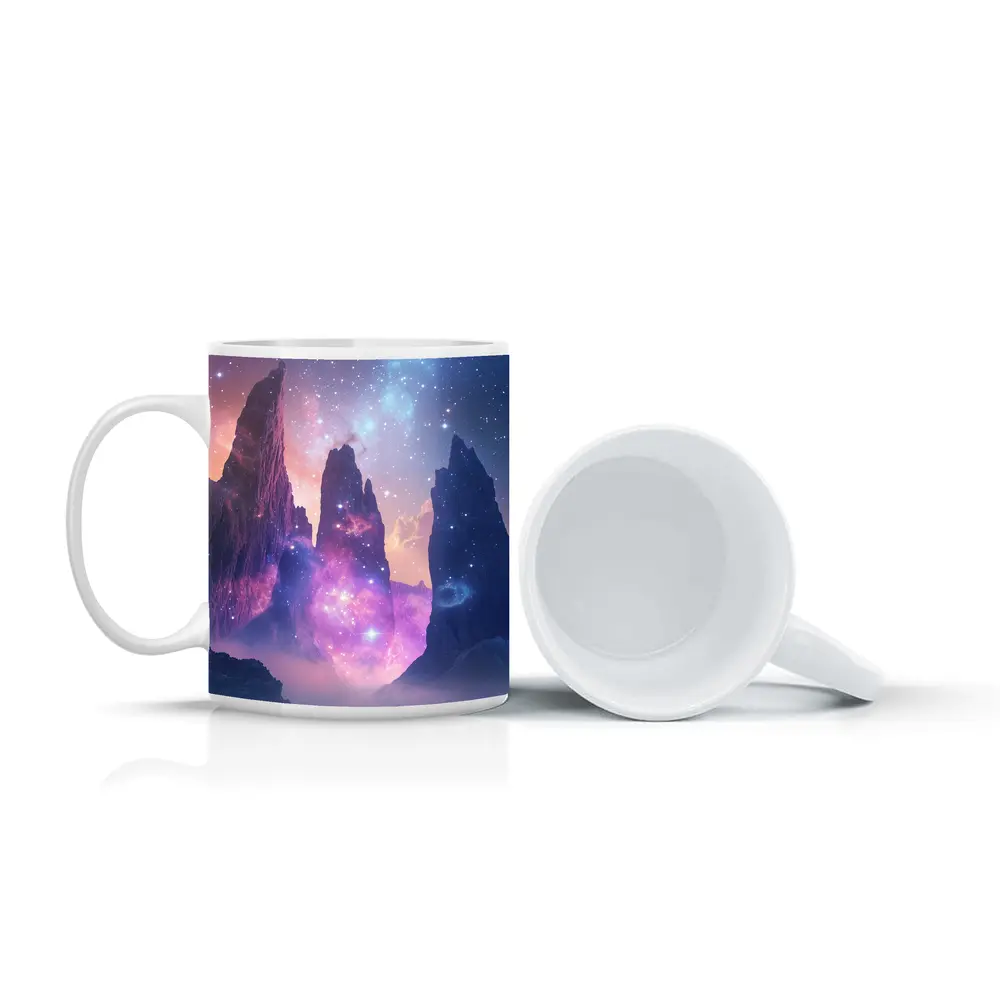 Fantasy Mountain Peaks Cosmic Galaxy Sky – Mugs
