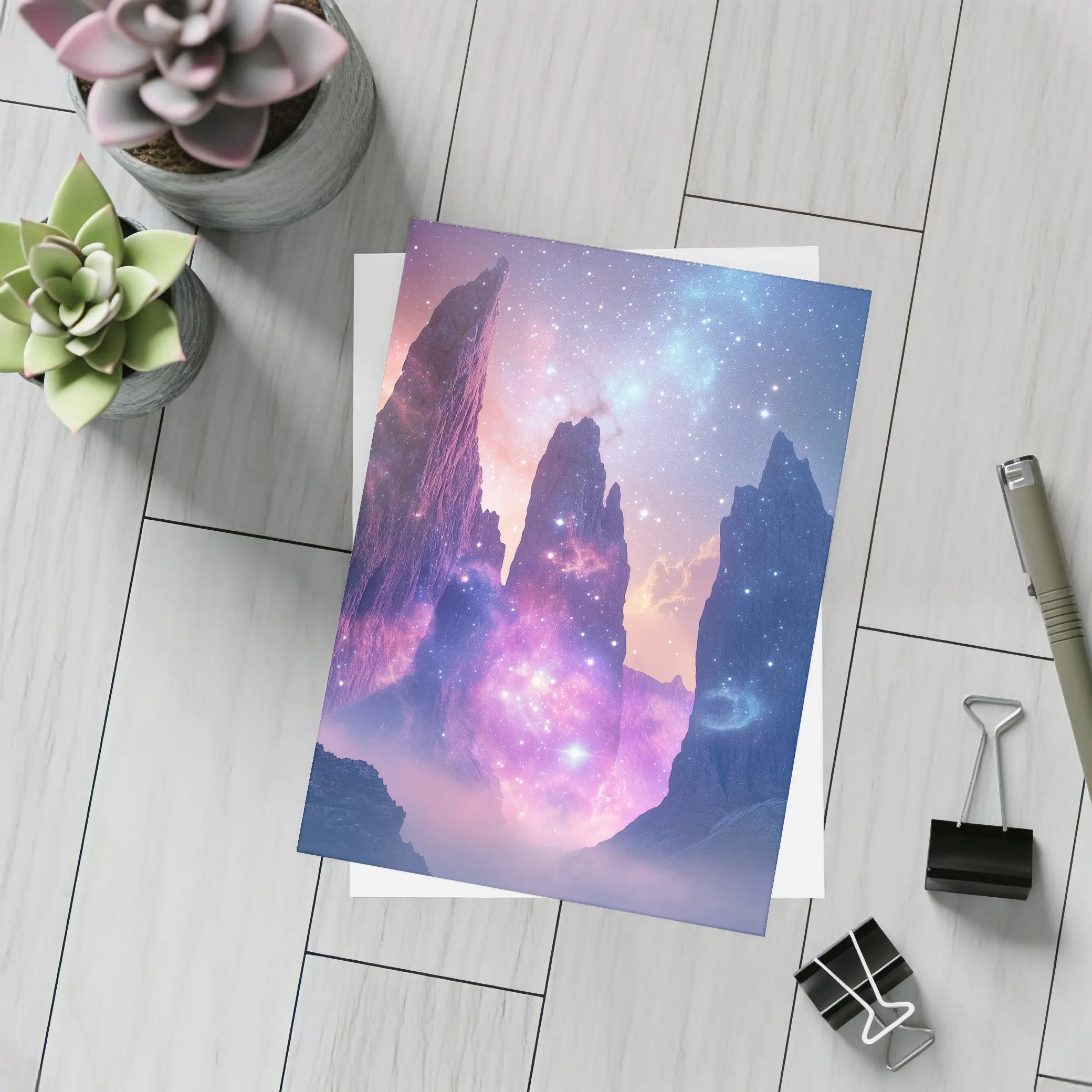 Fantasy Mountain Peaks Cosmic Galaxy Sky – Postcards