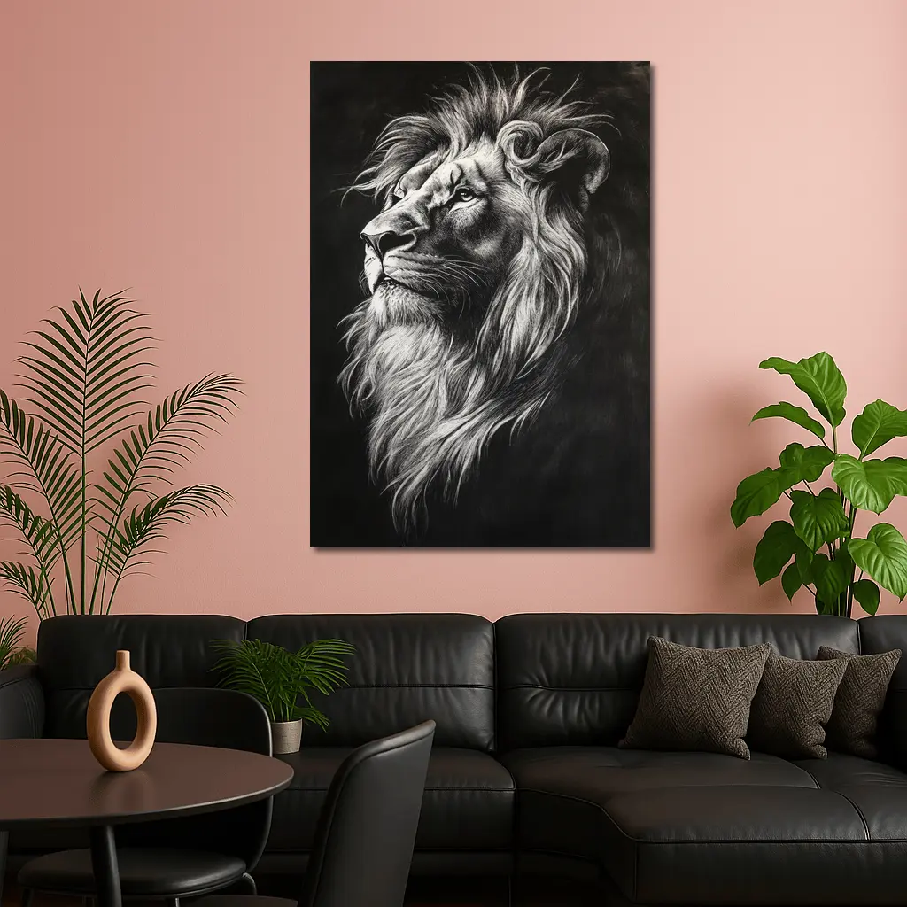 Lion Portrait Black and White Pencil Drawing – Wall Art