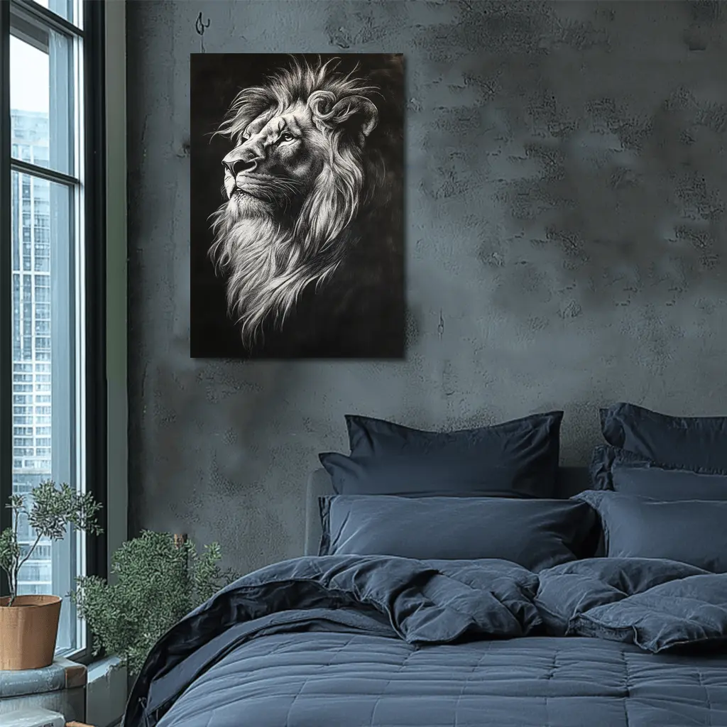 Lion Portrait Black and White Pencil Drawing – Wall Art