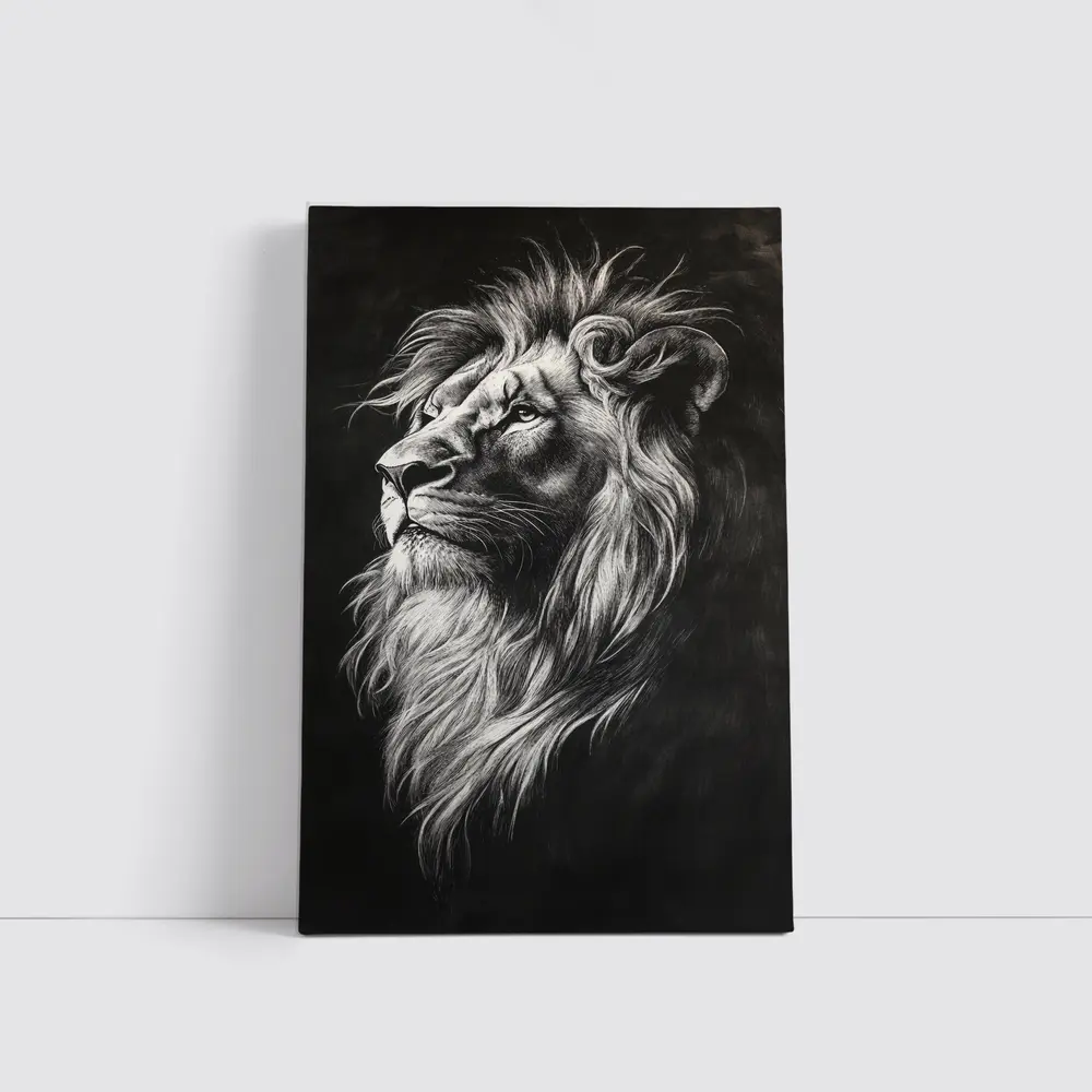 Lion Portrait Black and White Pencil Drawing – Wall Art