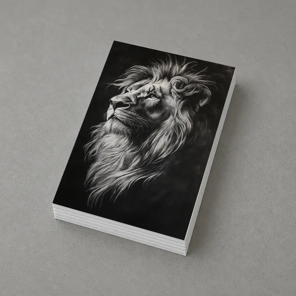 Lion Portrait Black and White Pencil Drawing – Postcards
