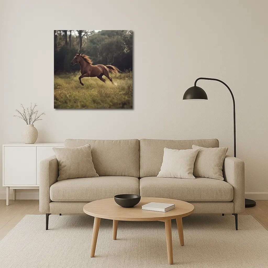 Chestnut Horse Galloping Through Green Meadow – Wall Art