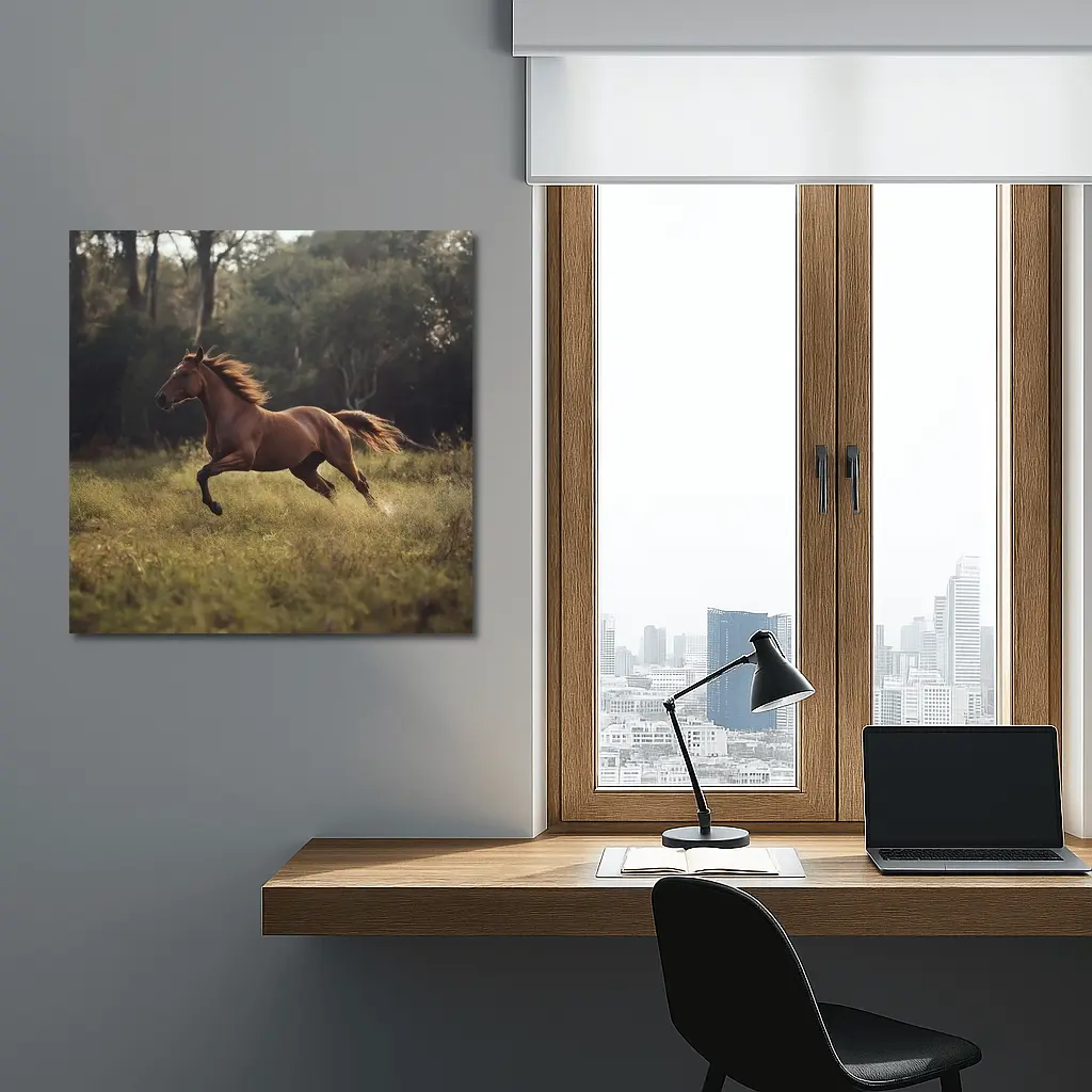 Chestnut Horse Galloping Through Green Meadow – Wall Art