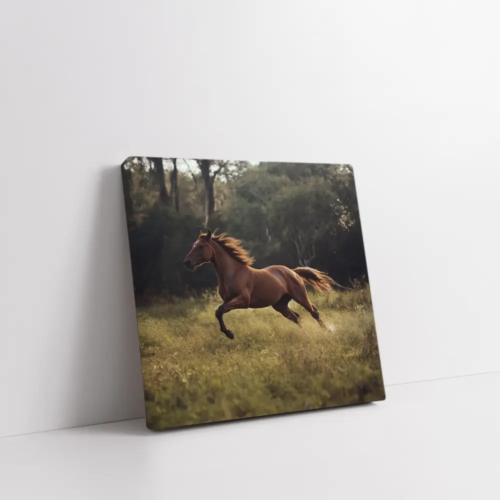 Chestnut Horse Galloping Through Green Meadow – Wall Art