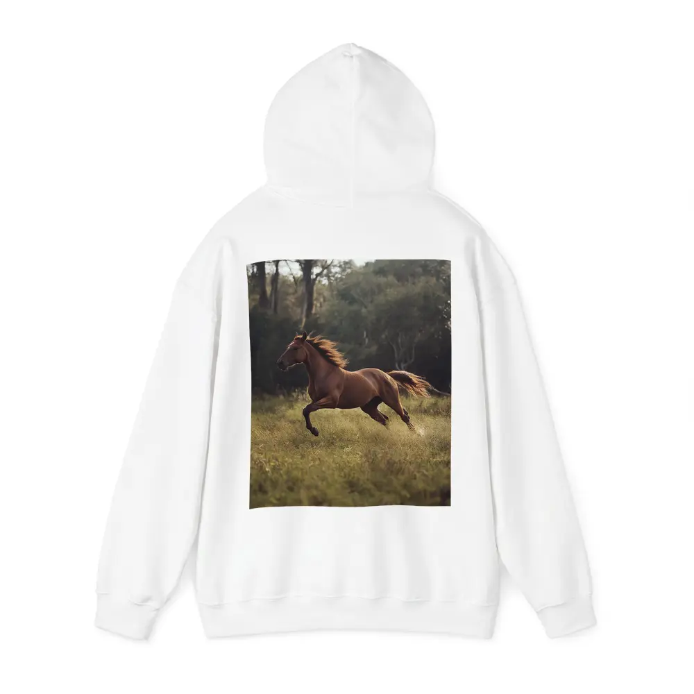 Chestnut Horse Galloping Through Green Meadow – Hoodies