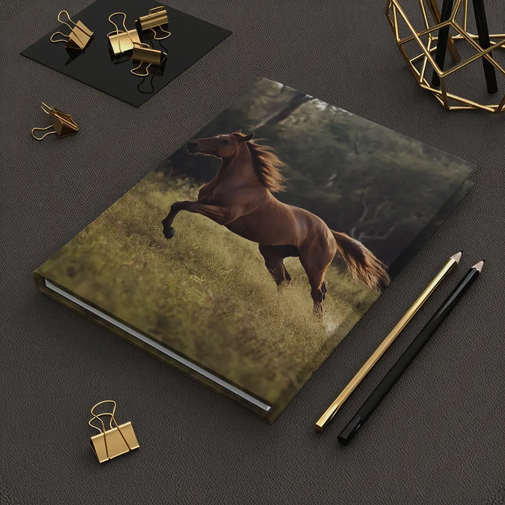Chestnut Horse Galloping Through Green Meadow – Notebooks