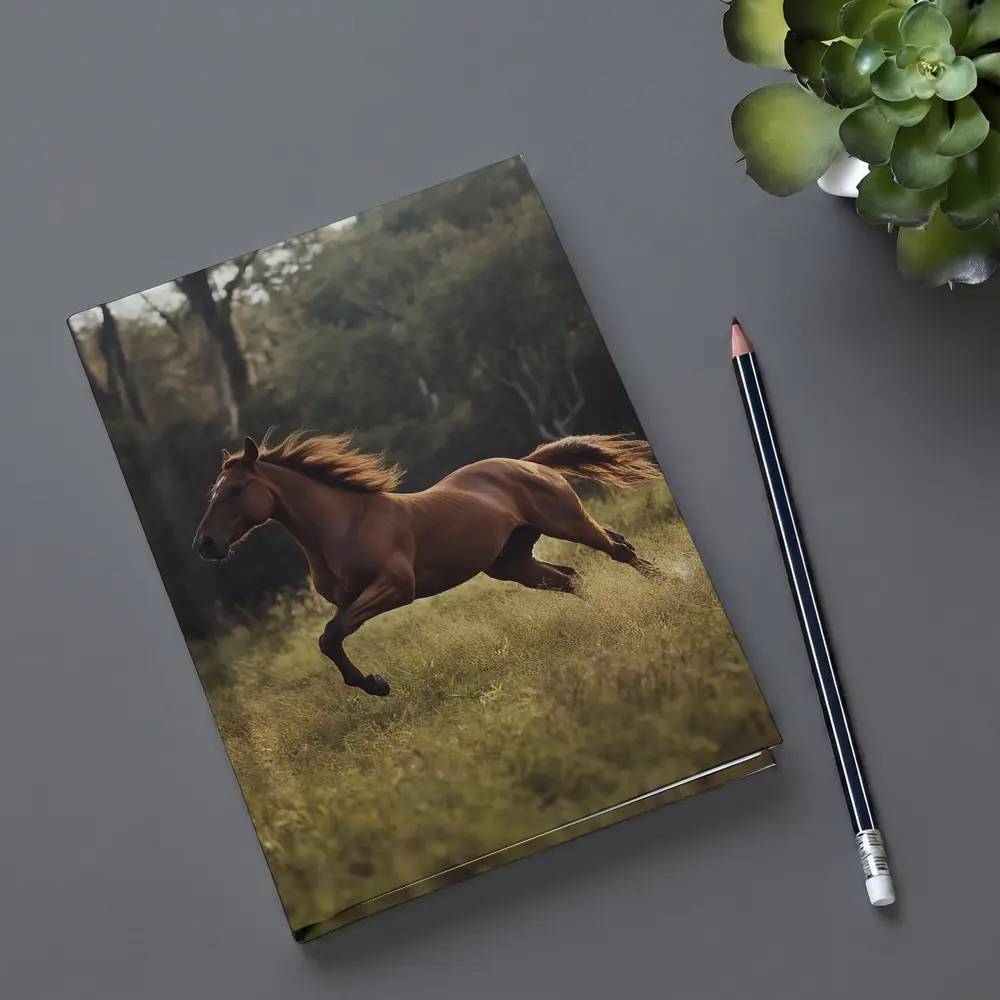 Chestnut Horse Galloping Through Green Meadow – Notebooks