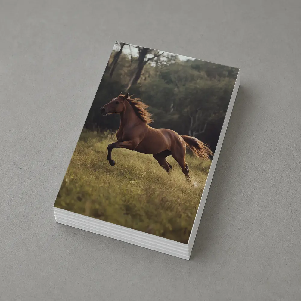 Chestnut Horse Galloping Through Green Meadow – Postcards