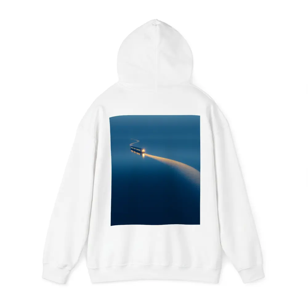 Surreal Train Crossing Calm Blue Water – Hoodies