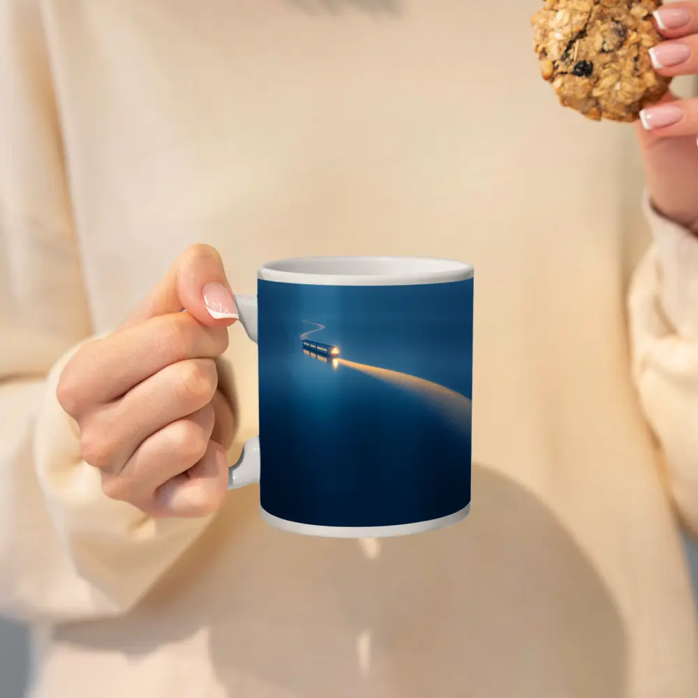 Surreal Train Crossing Calm Blue Water – Mugs