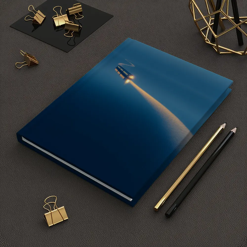 Surreal Train Crossing Calm Blue Water – Notebooks