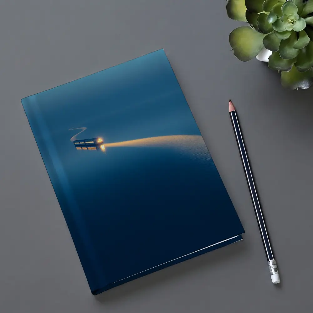 Surreal Train Crossing Calm Blue Water – Notebooks