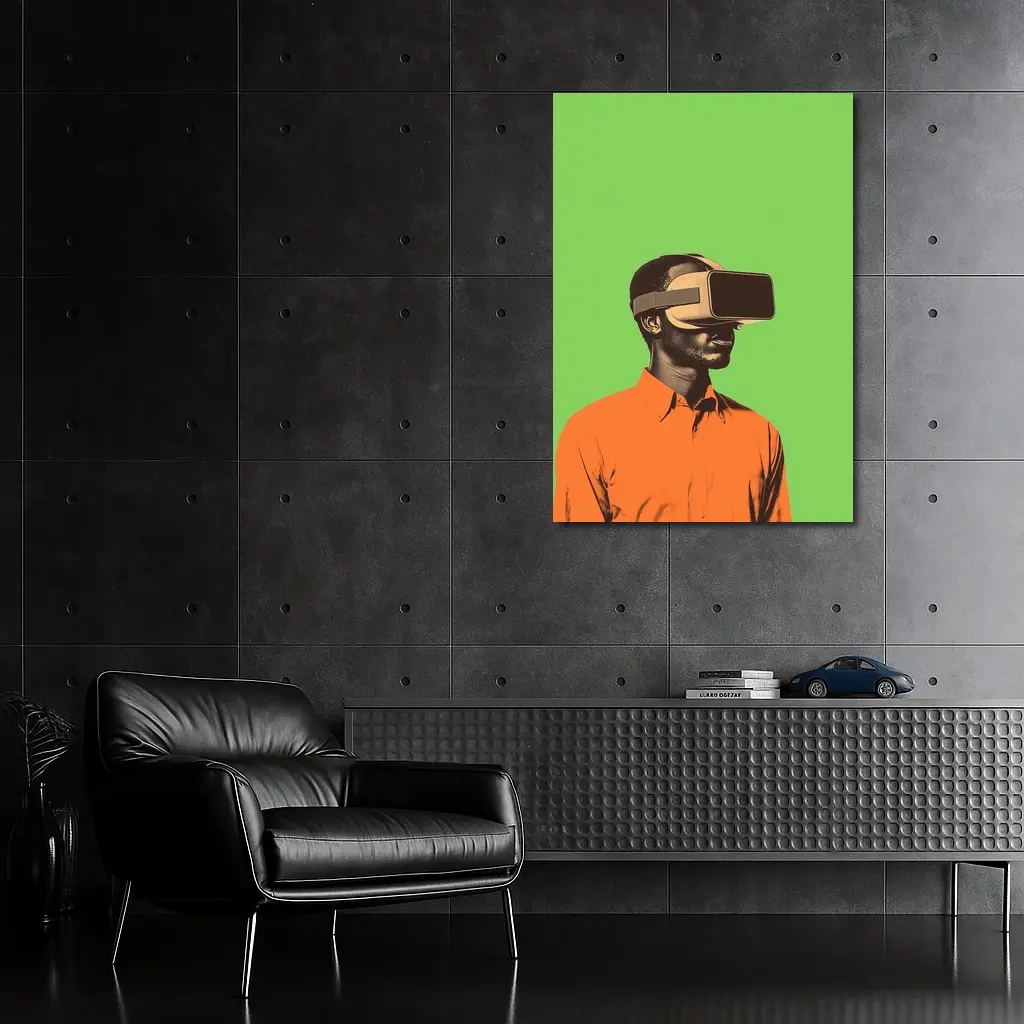 Man Wearing VR Headset Green Background – Wall Art