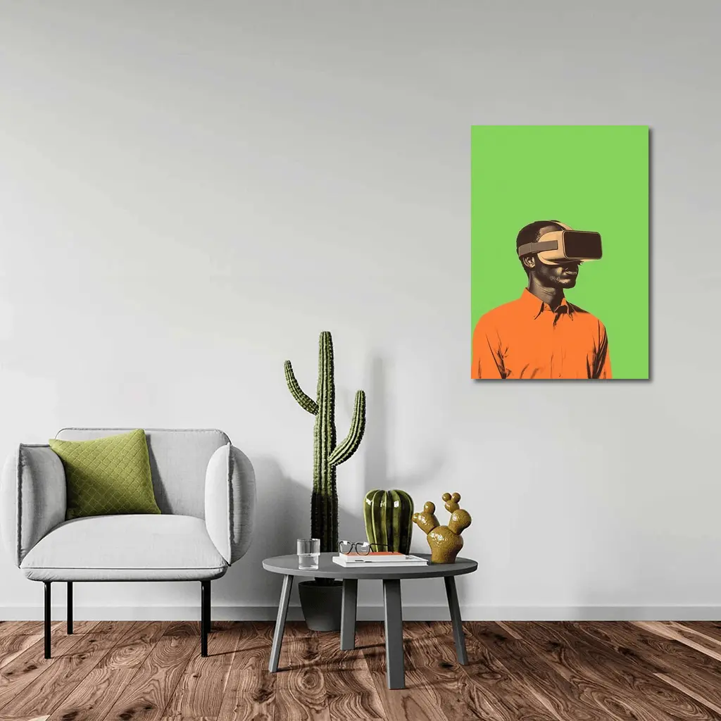 Man Wearing VR Headset Green Background – Wall Art