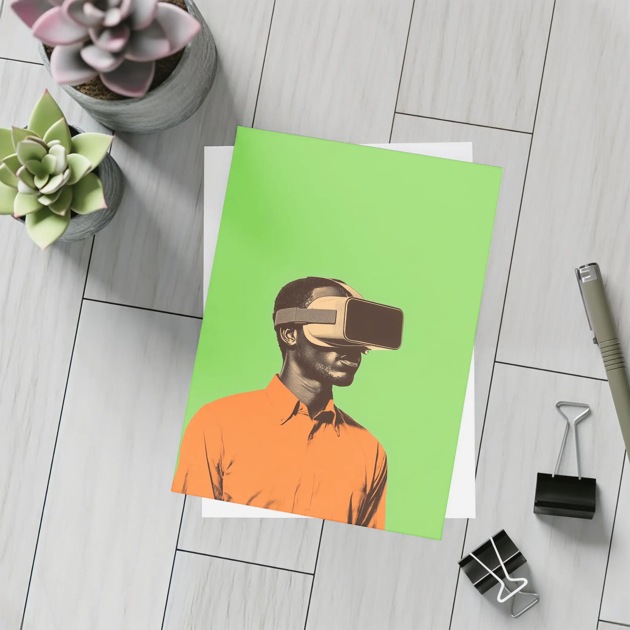 Man Wearing VR Headset Green Background – Postcards
