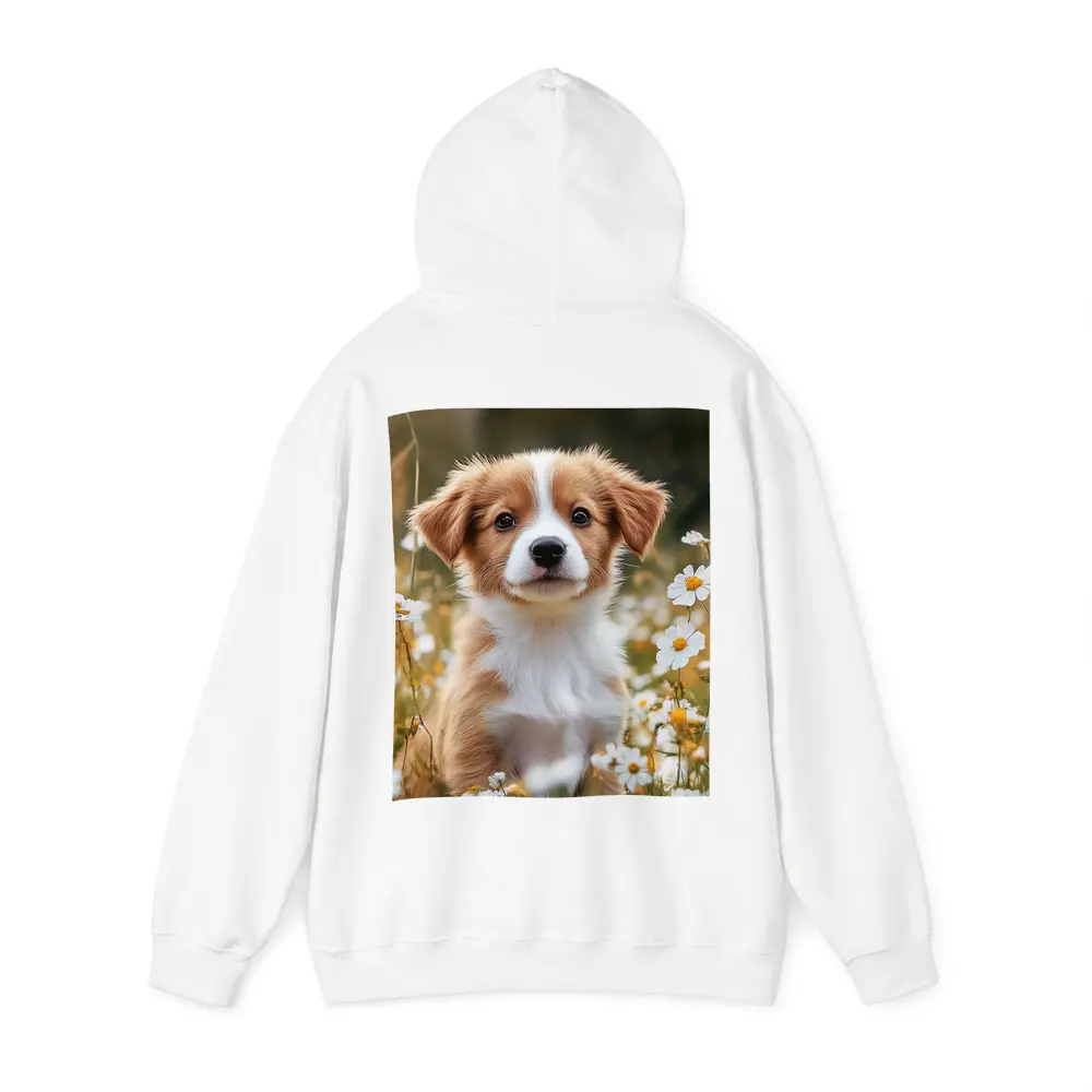 Cute Puppy Sitting Among White Daisies – Hoodies