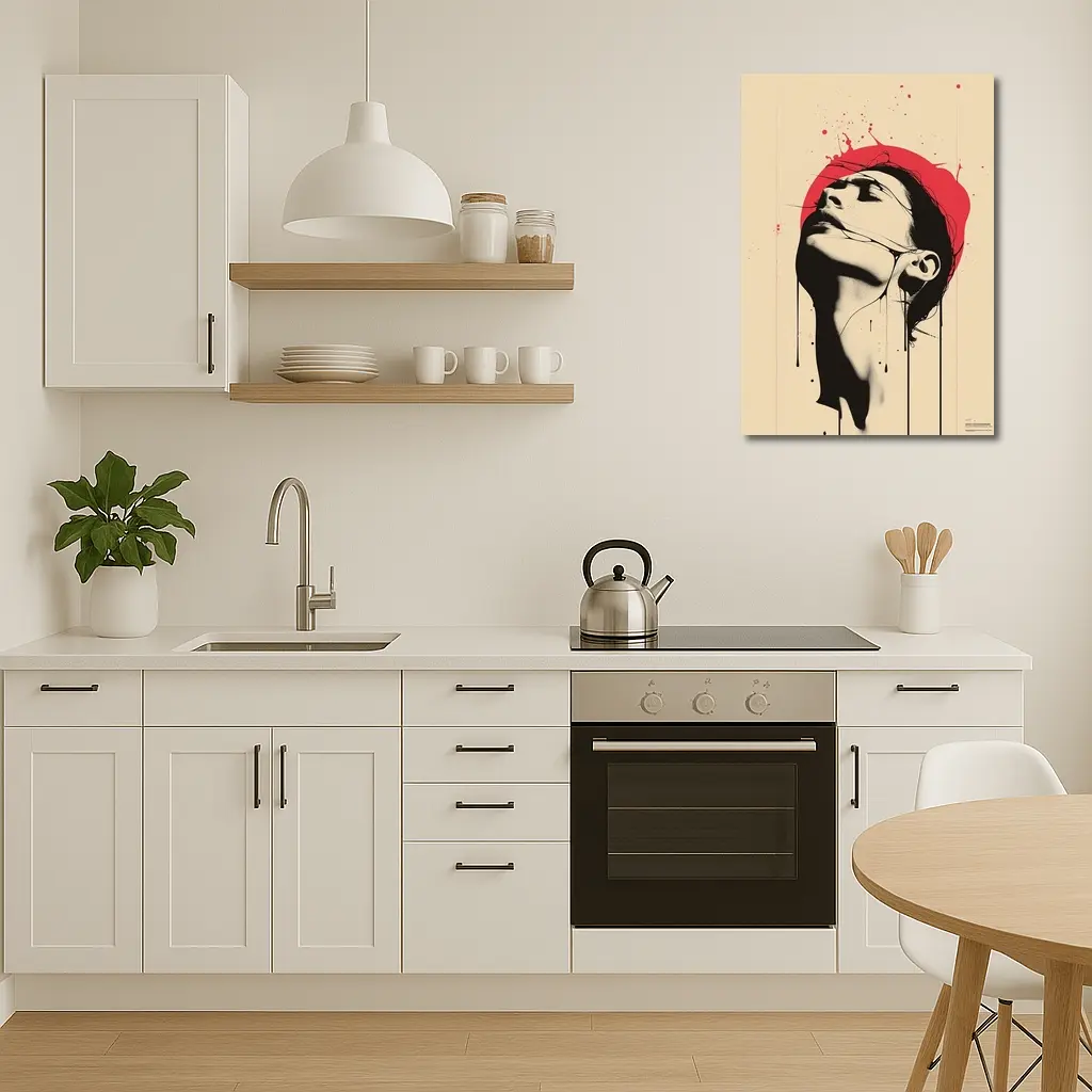 Woman Head Tilted Back Red Circle Art – Wall Art