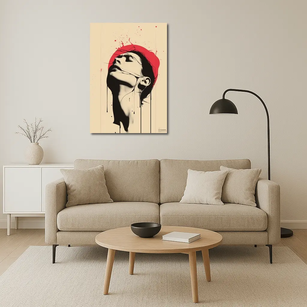 Woman Head Tilted Back Red Circle Art – Wall Art