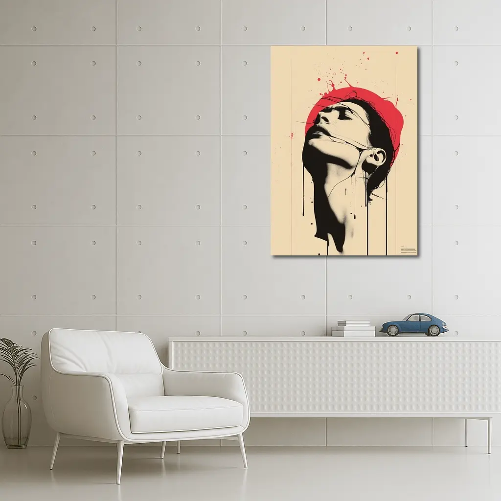 Woman Head Tilted Back Red Circle Art – Wall Art