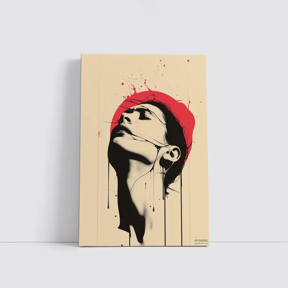 Woman Head Tilted Back Red Circle Art – Wall Art