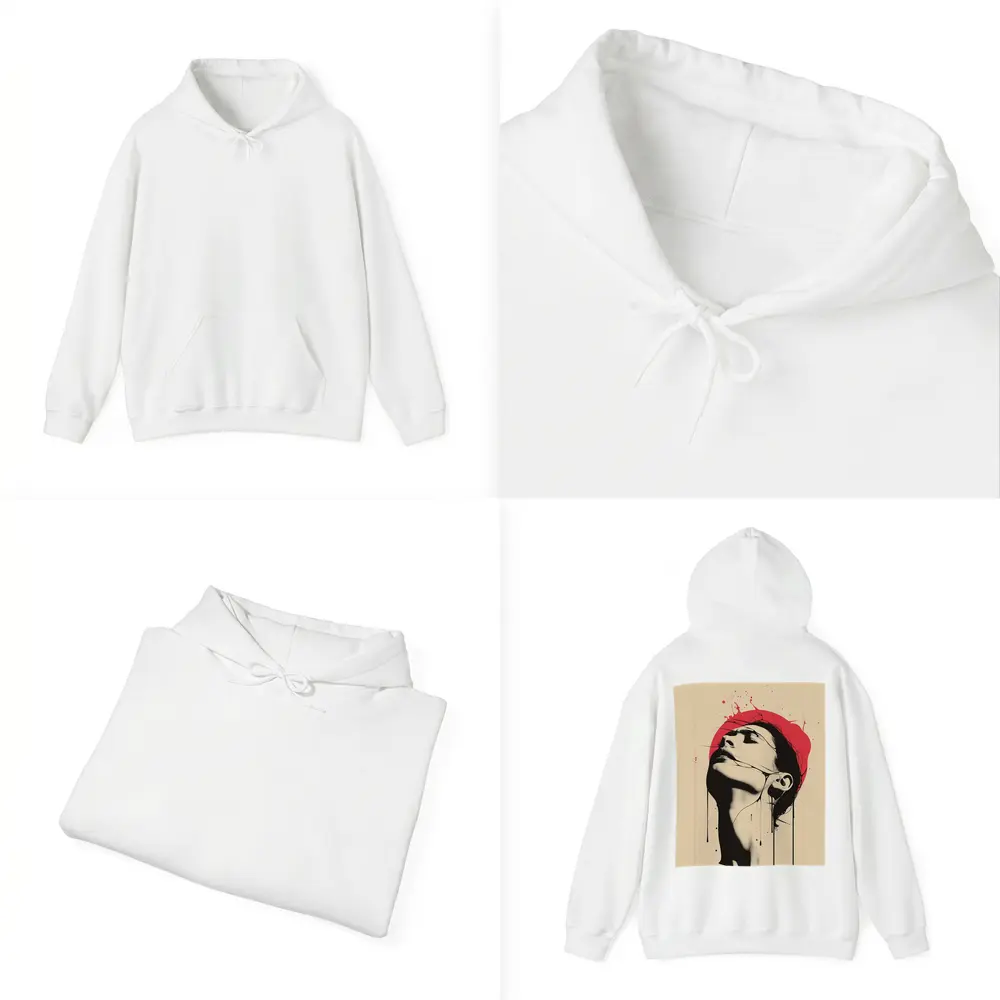 Woman Head Tilted Back Red Circle Art – Hoodies