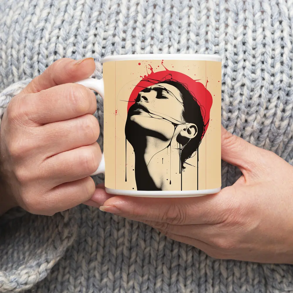 Woman Head Tilted Back Red Circle Art – Mugs