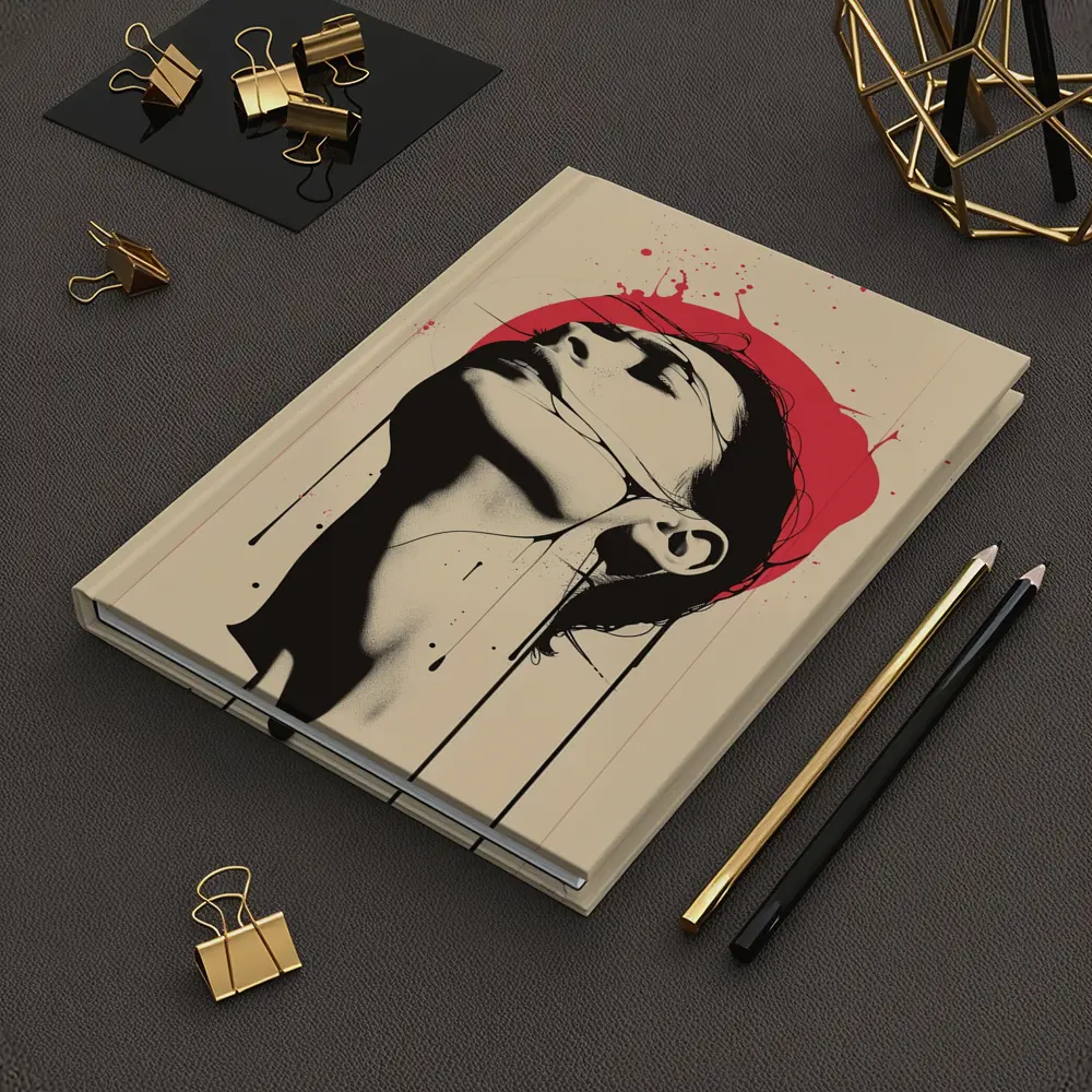 Woman Head Tilted Back Red Circle Art – Notebooks
