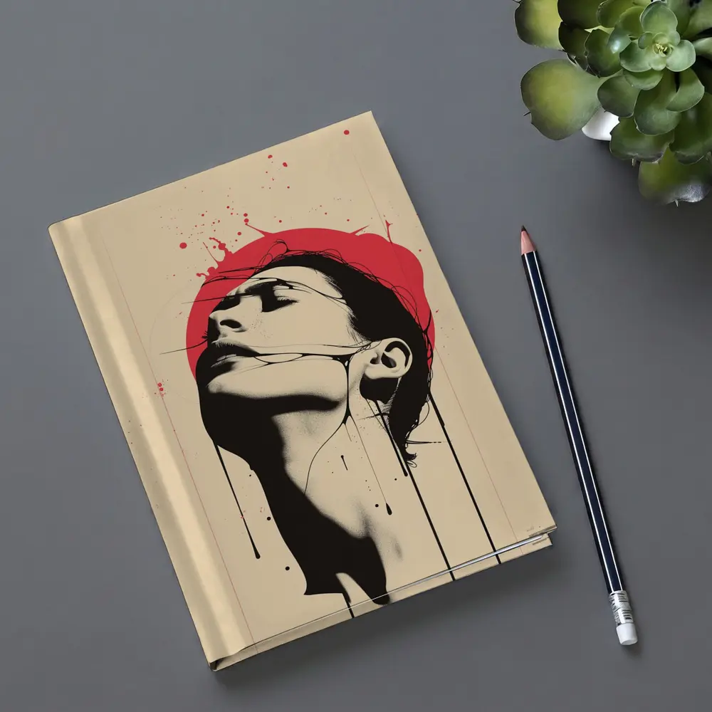 Woman Head Tilted Back Red Circle Art – Notebooks